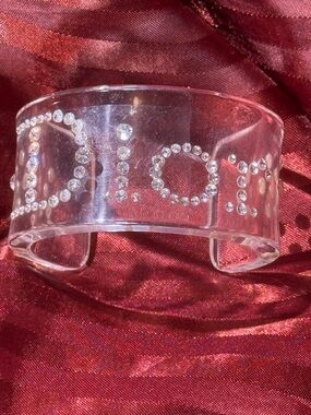 Dior Clear Lucite Crystal-Embellished Logo Bangle